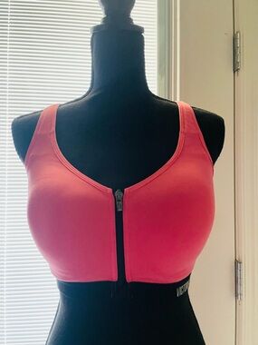 Victoria's Secret pink Sports Bra with Gray Band and Strappy Back